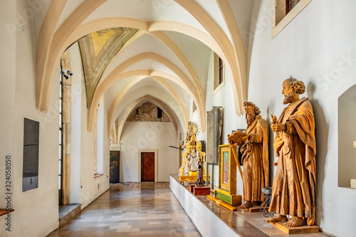 Tyniec, Poland - Gothic cloisters and passages of the Tyniec Benedictine Abbey at the Vistula River near Cracow