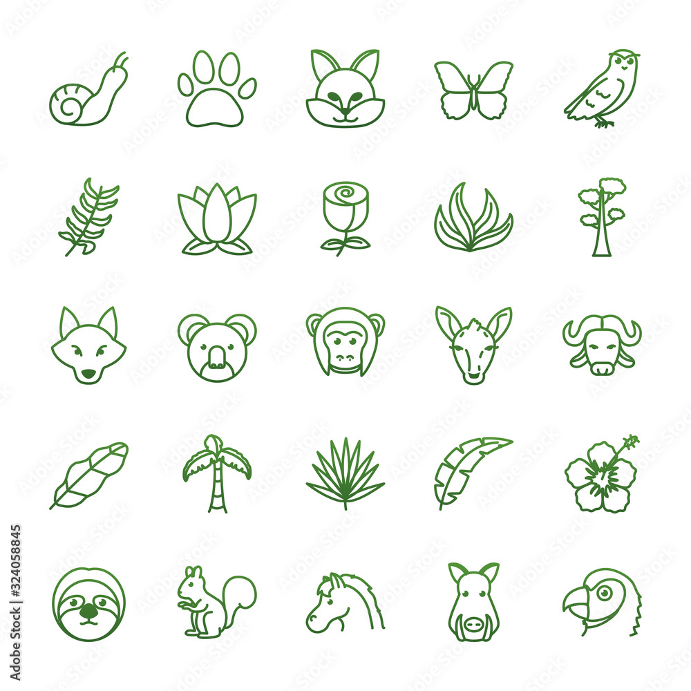 Biodiversity and animals gradient style icon set vector design