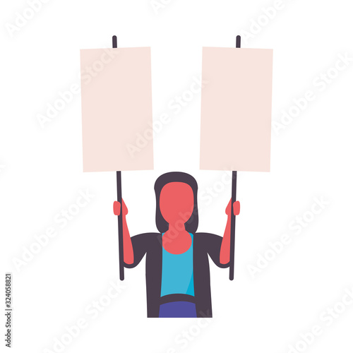 activist woman with protest banner