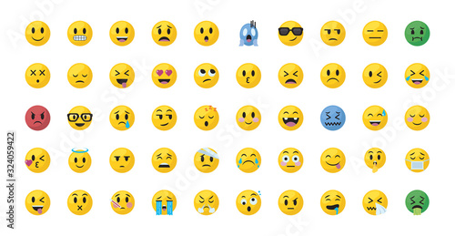 Emojis faces flat style icon set vector design