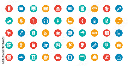 Technology block style icon set vector design