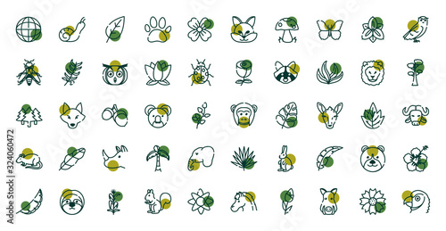 Biodiversity and animals half line half color style icon set vector design photo