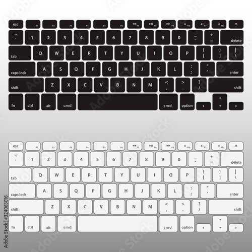 Set Black and White Keyboard Stroke QWERTY - Isolated Vector Illustration