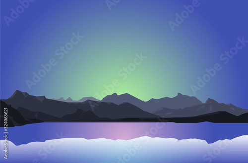 landscape background vector. night view of the lake and mountain illustration. night view landscape vector. © Tuna salmon