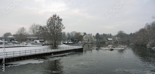 A cold snow covered winters day at the river Ouse at St Neots Cambridgeshire © harlequin9