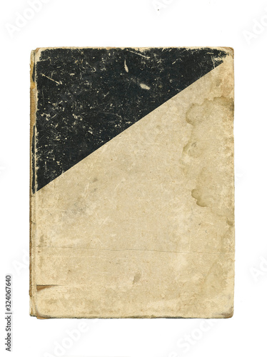 Blank old damaged book cover mockup close up isolated on white. Vintage texture surface background. Blank retro backgrop with empty place for text or design.