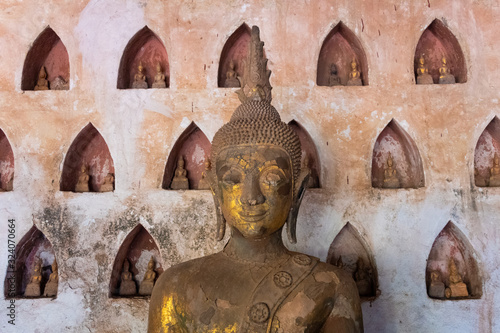 Wat Si Saket,  a collection of statues in wall niches, Vientiane, Laos,Vientiane