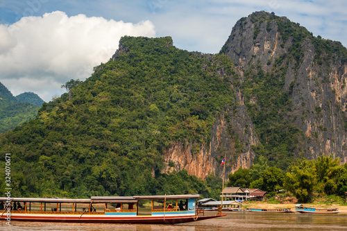 Mekong River near Pak Ou Caves, Luang Prabang Laos,Pak Ou Caves photo