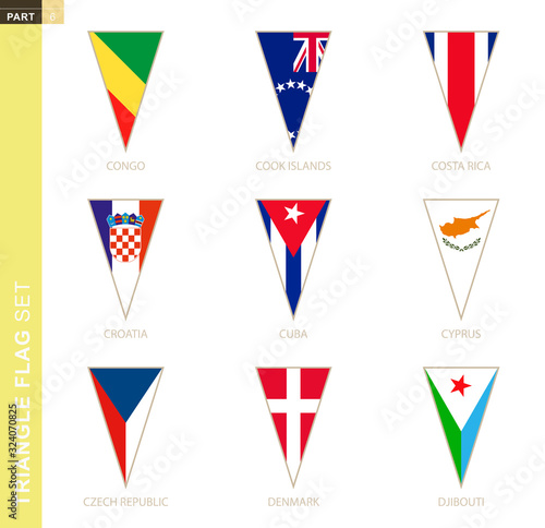 Triangle flag set, stylized country flags.