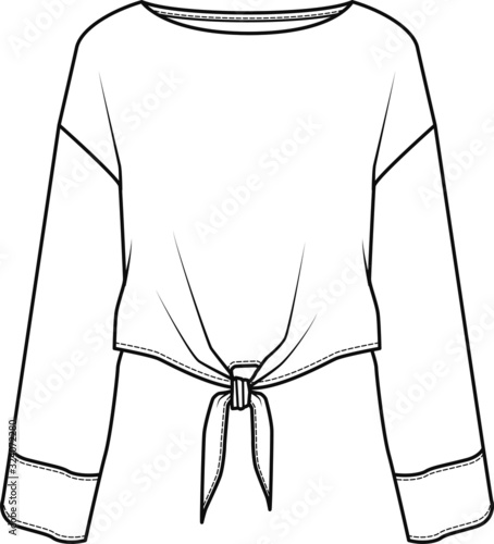 knot detail t-shirt, apparel template, flat sketch