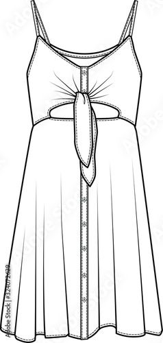 Woven Dress, Fashion Flat Sketch Template, stock, vector