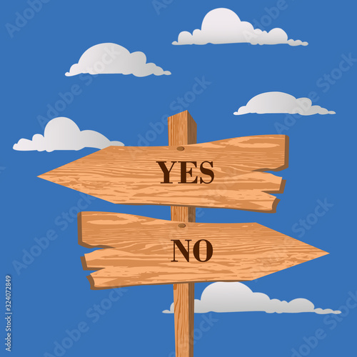 Road sign with yes no directions, vector illustration