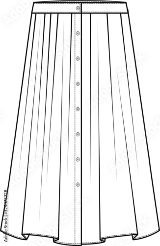 Skirt flat sketch template, fashion technical drawings