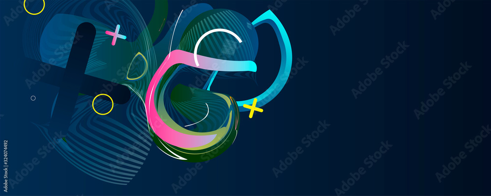 Naklejka premium Dynamic pink shapes composition geometric liquid classic blue color futuristic