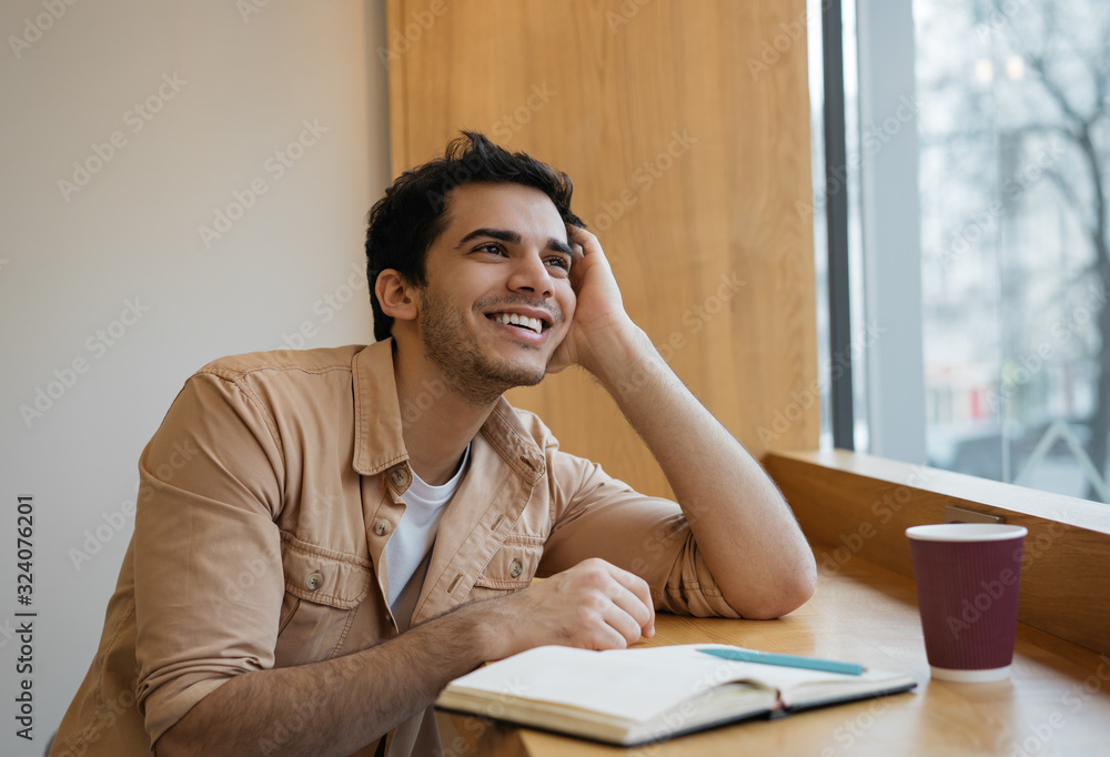 Happy pensive Indian student studying, learning language, exam preparation, looking for creative solution. Handsome asian businessman working, planning start up, brainstorming. Successful business Happy pensive Indian student studying, learning language, exam preparation, looking for creative solution. Handsome asian businessman working, planning start up, brainstorming. Successful business