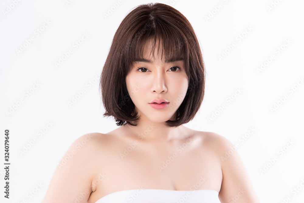 Portrait beautiful young asian woman clean fresh bare skin concept. Asian girl beauty face skincare and health wellness, Facial treatment, Perfect skin, Natural makeup, on white background,two Portrait beautiful young asian woman clean fresh bare skin concept. Asian girl beauty face skincare and health wellness, Facial treatment, Perfect skin, Natural makeup, on white background,two