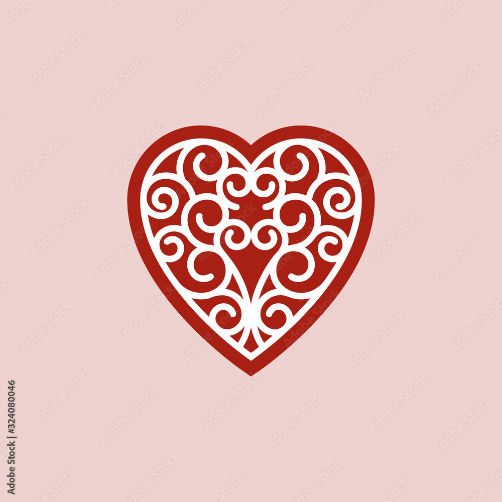 Heart icon with spiral ornament vector illustration
