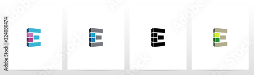 Rectangle Block On Letter Logo Design E
