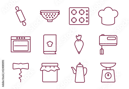 Isolated cook and kitchen line style icon set vector design