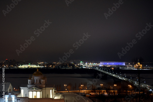 View of the stadium and the beautiful Orthodox Church. Nizhny Novgorod. Russia © Igor