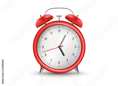 Creative vector illustration of realistic alarm clock isolated background. Art design morning awaking ringing tool. Abstract concept graphic timer with bell element