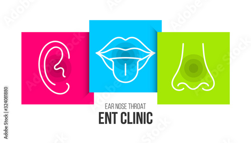Creative vector illustration of ENT ear, nose, throat - Otolaryngologist clinic symbol isolated on background. Art design medical template. Abstract concept graphic anatomy, audiologist element