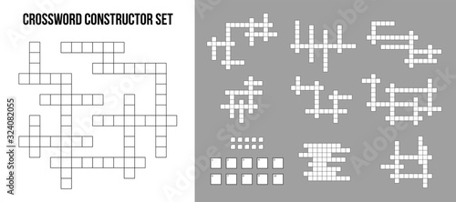 Creative vector illustration of crossword puzzle constructor, squares empty set isolated on background. Art design for magazine and newspaper template. Abstract concept graphic rebus game element photo