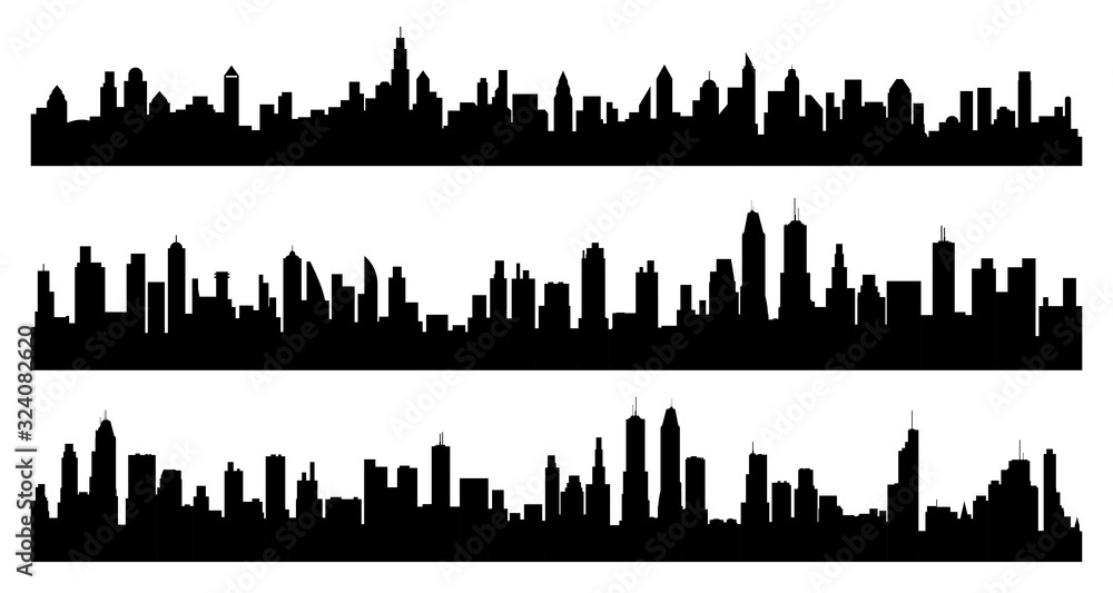 Creative vector illustration of city silhouette, skyline, cityscape, skyscraper isolated on background. Art design town cityscape silhouette template. Abstract concept graphic citys skyline element