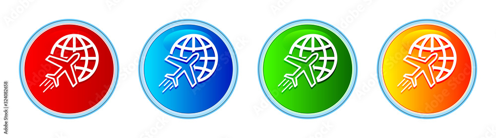 Plane world icon glassy round button set illustration Plane world icon glassy round button set illustration