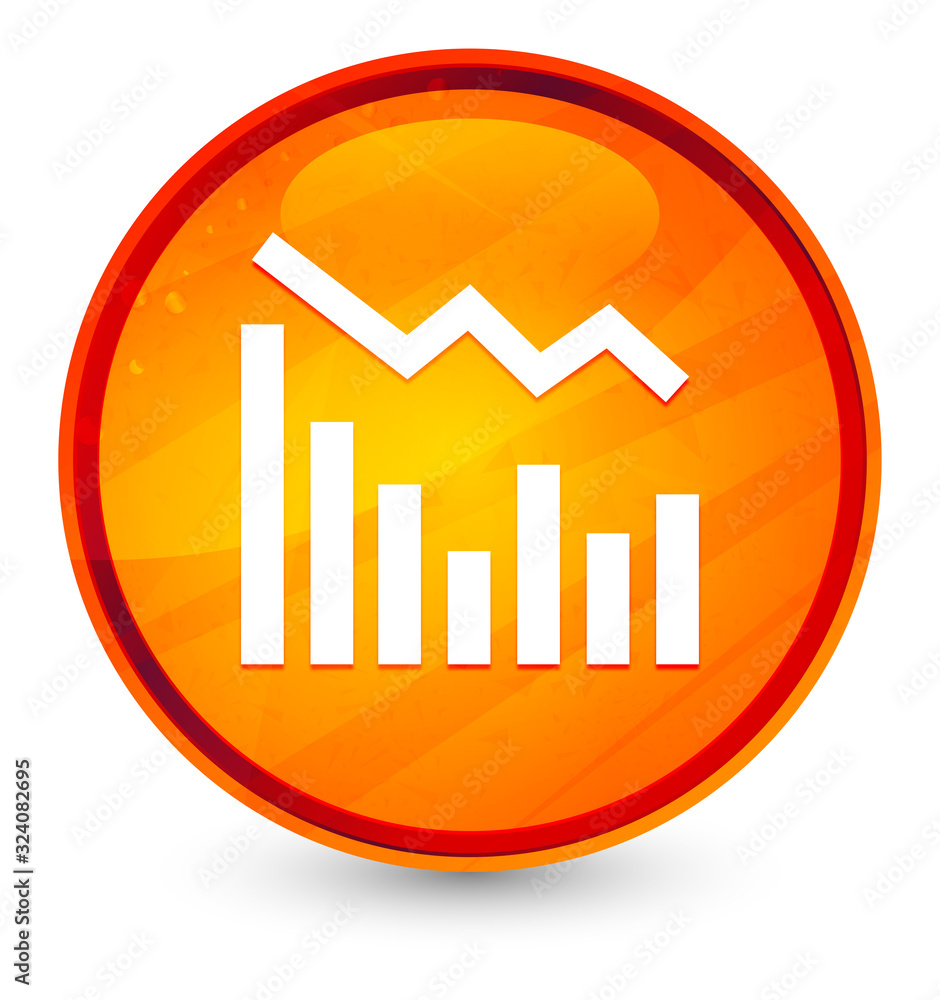 Statistics down icon glassy orange round button illustration Statistics down icon glassy orange round button illustration