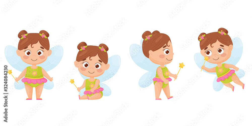 vector set, little fairy in different poses vector set, little fairy in different poses