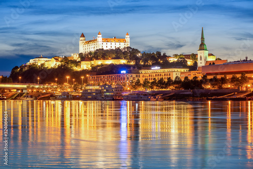 Bratislava Old town on Danube river, Slovakia, in the evening