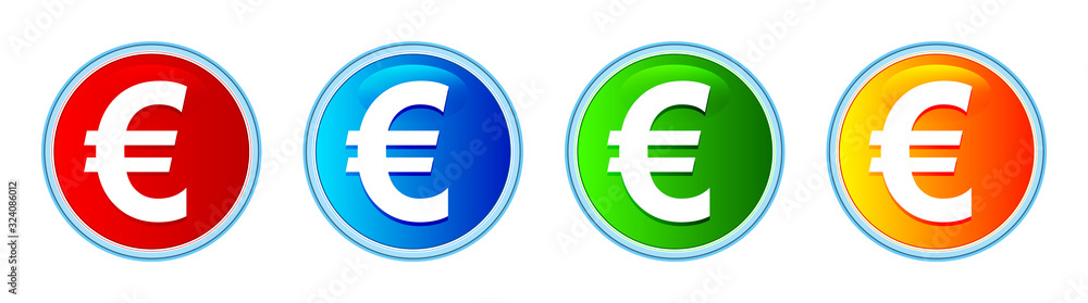 Euro sign icon glassy round button set illustration Euro sign icon glassy round button set illustration