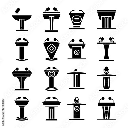 debate podium or stage stand icons set