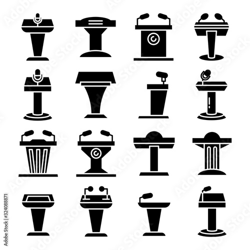debate podium or stage stand icons set