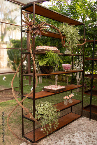 Wedding decoration with flowers and objects