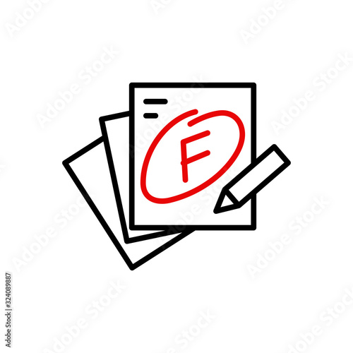 fail grade result, exam or academic result icon vector