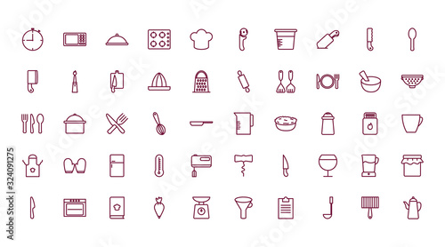 Isolated cook and kitchen line style icon set vector design