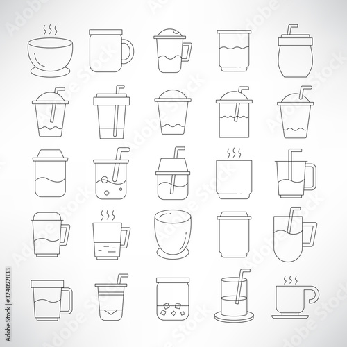 coffee cup  tea cup icons line set