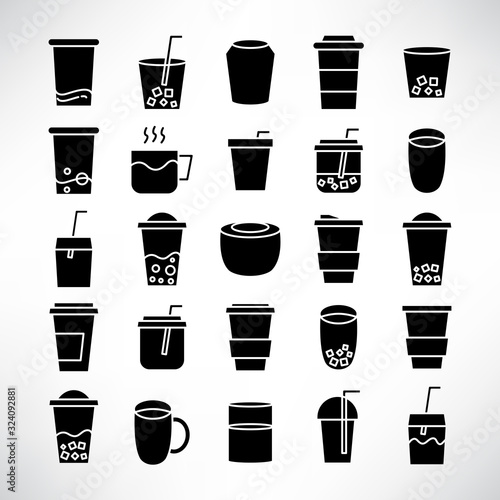 beverage cup, tea and coffee icons set