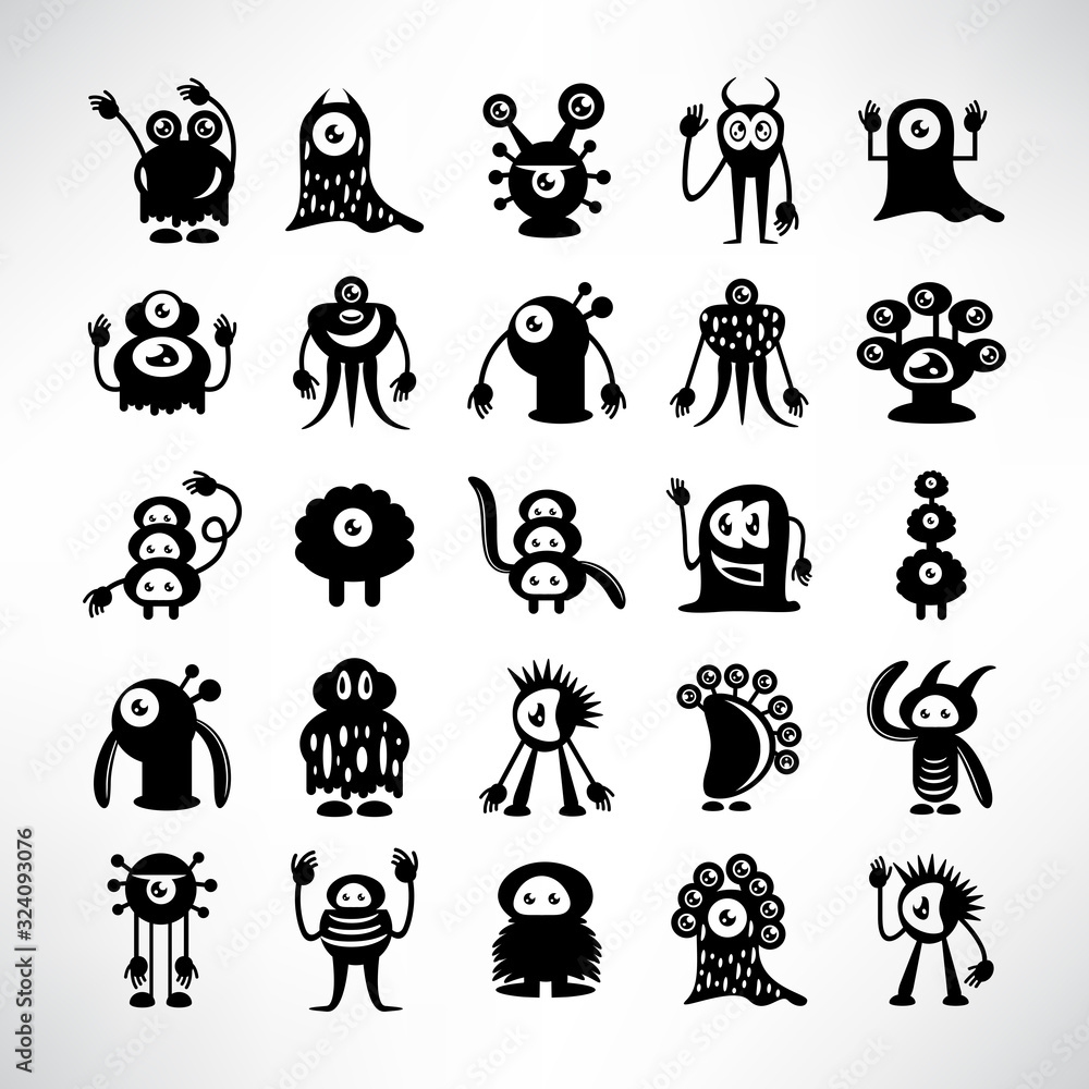 Obraz premium funny monster icons character vector set