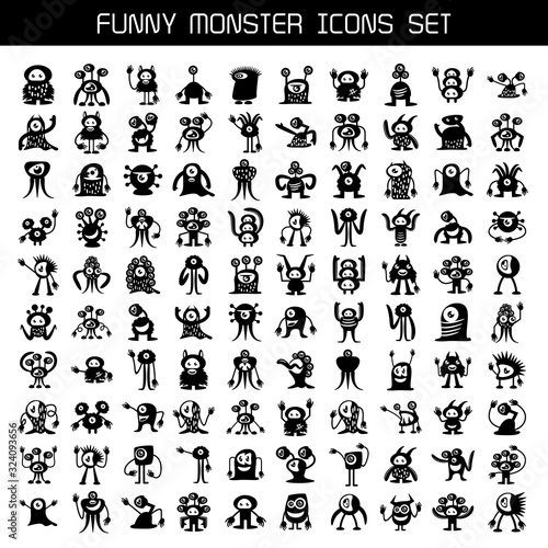 big set of cute monsters cartoons and aliens