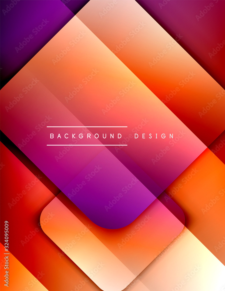 Rounded squares shapes composition geometric abstract background. 3D shadow effects and fluid gradients. Modern overlapping forms.