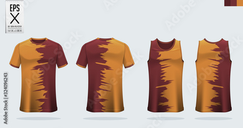 T-shirt sport mockup template design for soccer jersey, football kit. Tank top for basketball jersey and running singlet. Sport uniform in front view and back view.  Shirt Mockup Vector  Illustration.