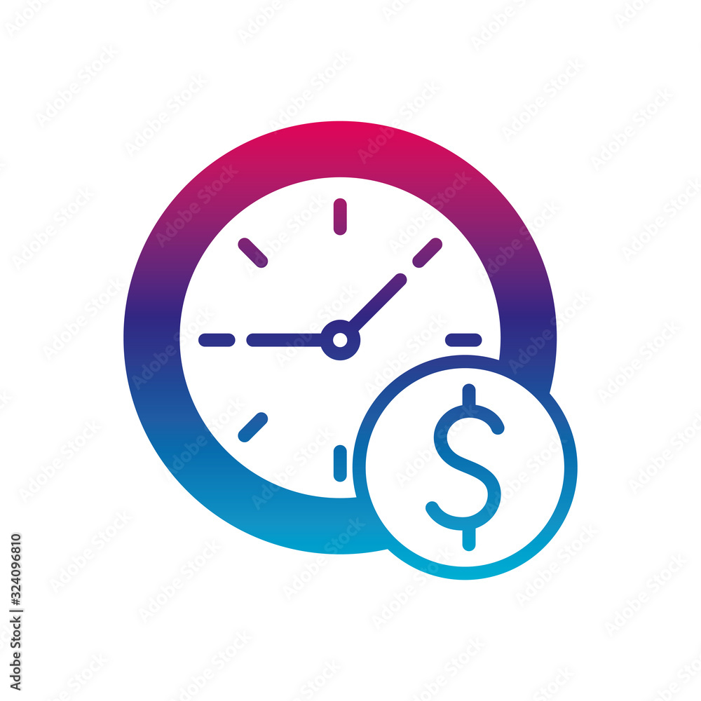 Isolated clock and dollar button gradient line style icon vector design Isolated clock and dollar button gradient line style icon vector design
