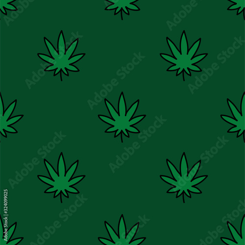 marijuana leaf seamless doodle pattern, vector illustration