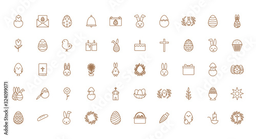 Happy easter line style icon set vector design