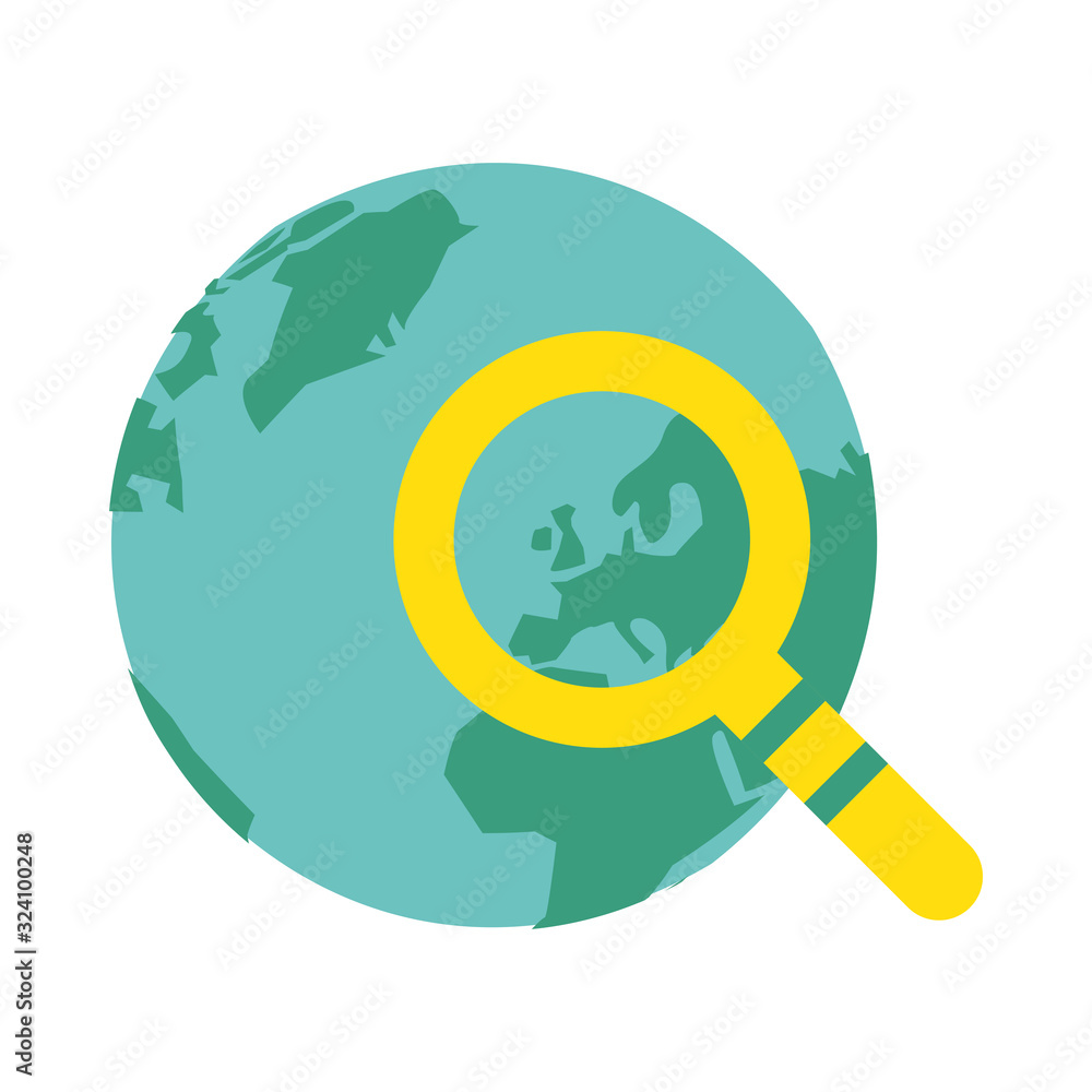 world planet earth with magnifying glass world planet earth with magnifying glass