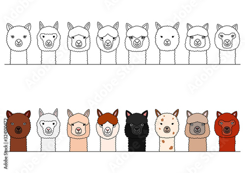 smiling alpaca heads border set