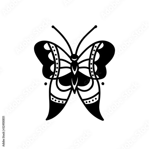 butterfly doodle icon, traditional tattoo illustration